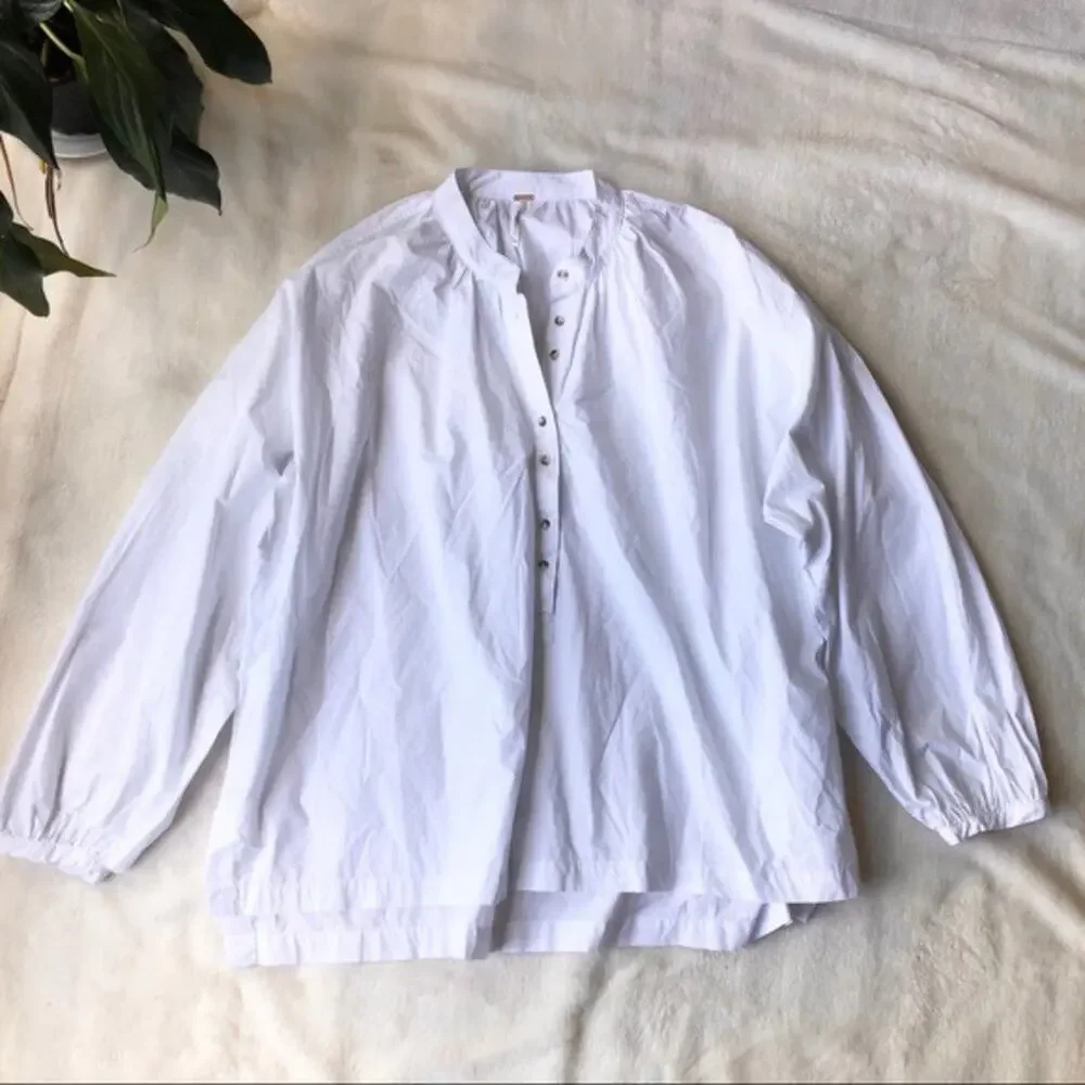 Free People Hey Baby White Cotton Popover Shirt